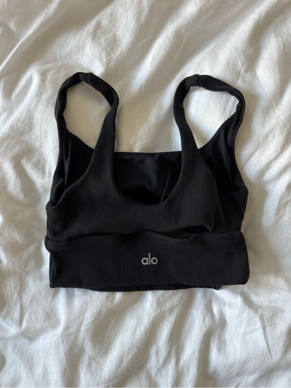 Alo Women’s Black Ribbed Cutout Sports Bra